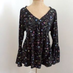 No Boundaries Black Floral Hippie Gypsy Blouse